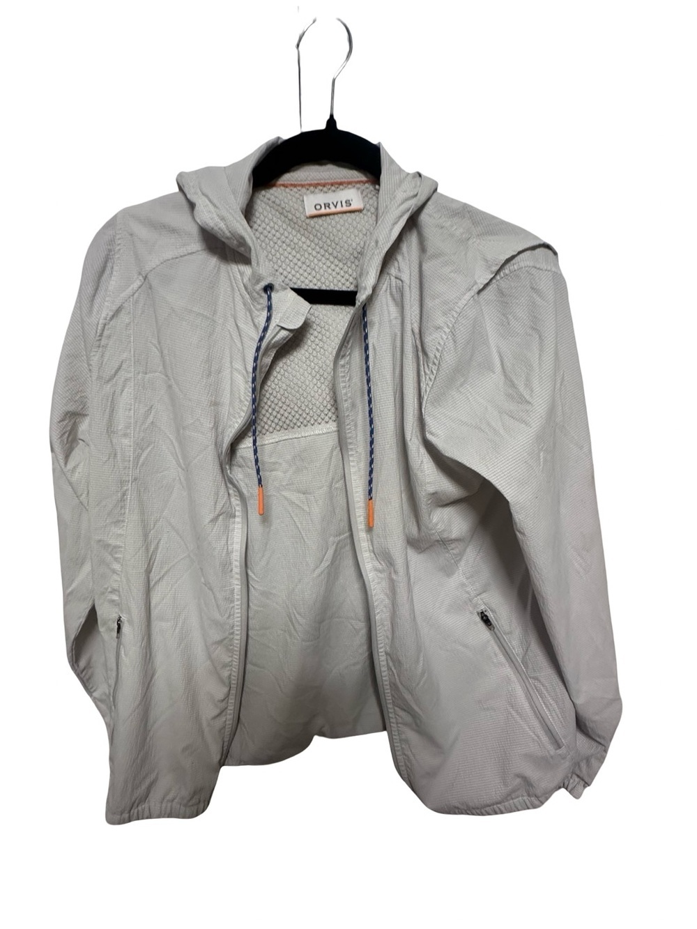 Orvis Light Gray Hooded Jacket with Orange Accent